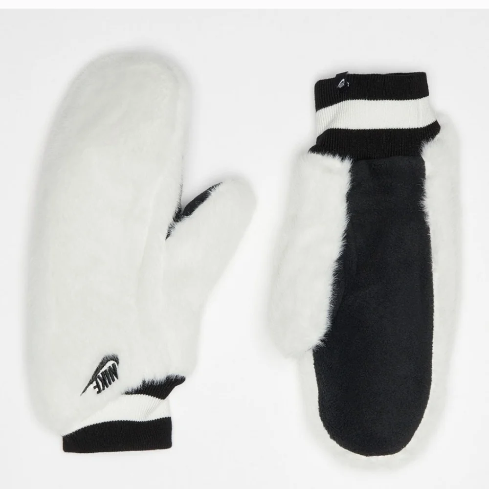 Nike White Faux Fur Mittens Size XS-S